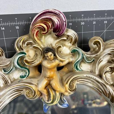 Antique Capodimonte Putti or Cherub Mirror 
