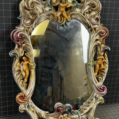 Antique Capodimonte Putti or Cherub Mirror 