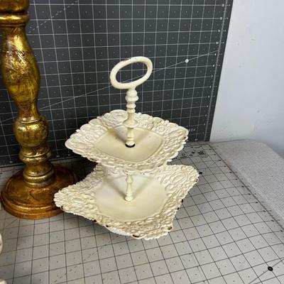 Decorative Items; Sconce & Display Tiered Platter Shabby Chic White