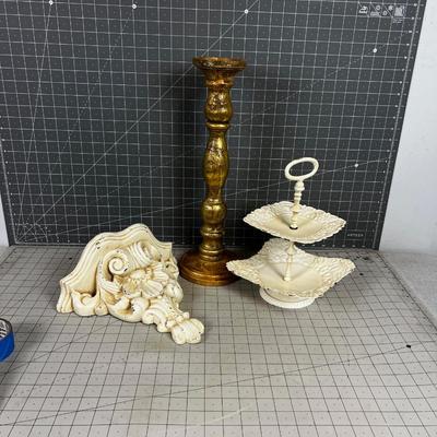 Decorative Items; Sconce & Display Tiered Platter Shabby Chic White