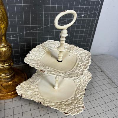 Decorative Items; Sconce & Display Tiered Platter Shabby Chic White