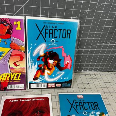 5 Marvel Comics; Black Widow, Ms. Marvel, x Factor, 
