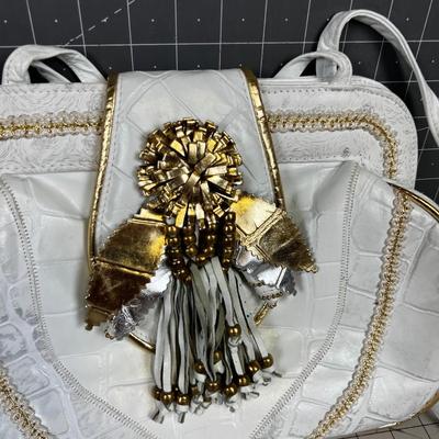Fancy Genuine Leather Purse White