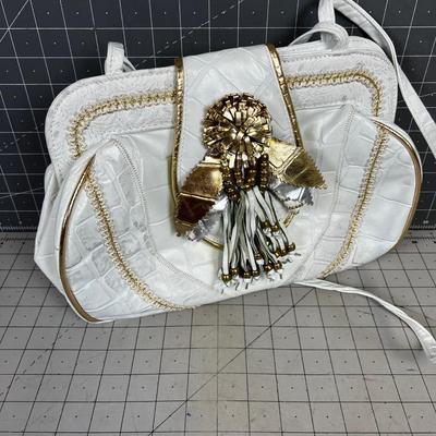 Fancy Genuine Leather Purse White