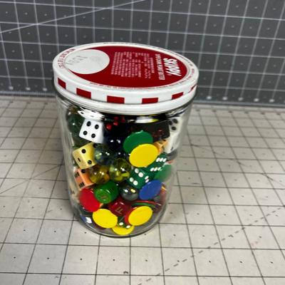 Vintage Skippy Peanut Butter Jar With Dice, Marbles and Game Pieces