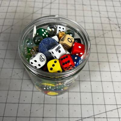 Vintage Skippy Peanut Butter Jar With Dice, Marbles and Game Pieces