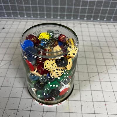 Vintage Skippy Peanut Butter Jar With Dice, Marbles and Game Pieces