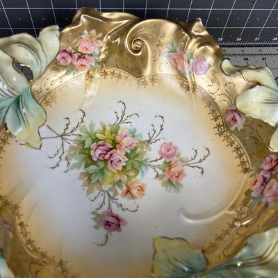 Hand Painted Bavarian Dish with Gold Trim And Inner Floral Pink Roses 