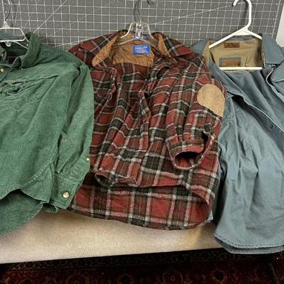 3 Men's Size Large Button Down Hunting Shirts; Pendleton, Browning & Beretta 