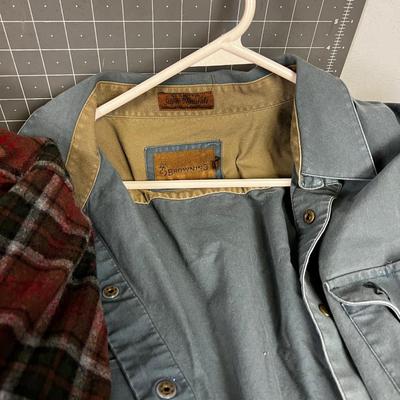 3 Men's Size Large Button Down Hunting Shirts; Pendleton, Browning & Beretta 