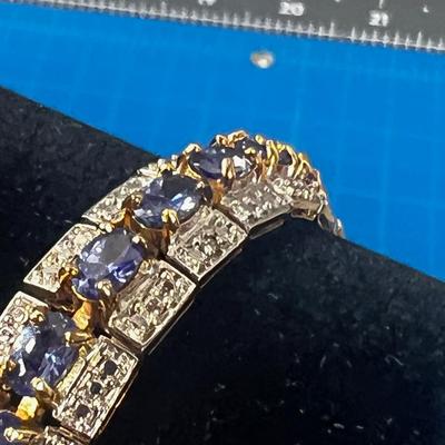 BEAUTIFUL 925 Jeweled Bracelet Blue Toned Cut Stones 