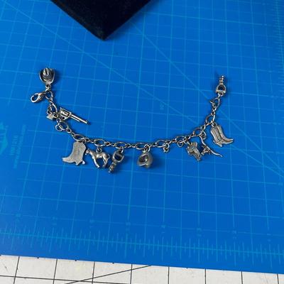 WESTERN Themed Charm Bracelet, .925 Silver