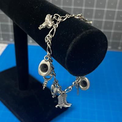 WESTERN Themed Charm Bracelet, .925 Silver