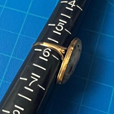 Antique Gold with Black Spotted Quartz Cabochon Oval Women's Ring 