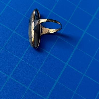 Antique Gold with Black Spotted Quartz Cabochon Oval Women's Ring 