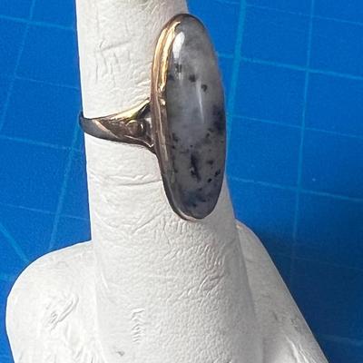 Antique Gold with Black Spotted Quartz Cabochon Oval Women's Ring 