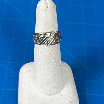 Possibly Platinum Ring with chip Diamonds, Antique