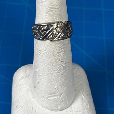 Possibly Platinum Ring with chip Diamonds, Antique