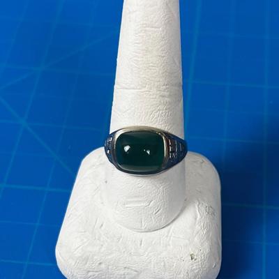 Antique 14 K White Gold Men's Jade Ring 