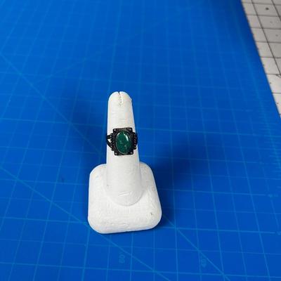 Antique Turquoise or Malachite Set in Silver Ring