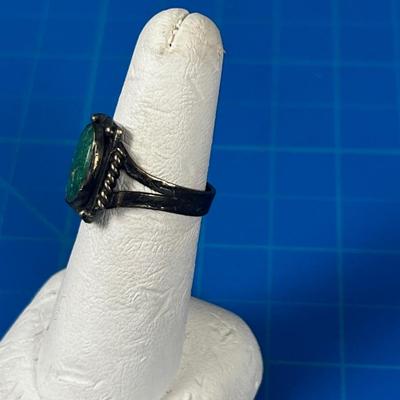 Antique Turquoise or Malachite Set in Silver Ring