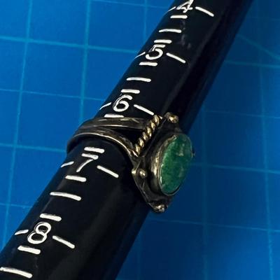 Antique Turquoise or Malachite Set in Silver Ring