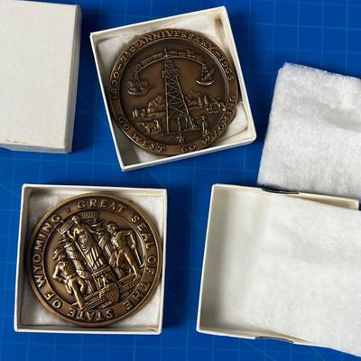 2 State of Wyoming 75th Anniversary Medallions 