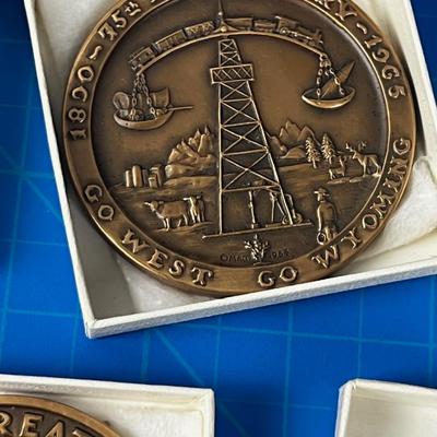 2 State of Wyoming 75th Anniversary Medallions 