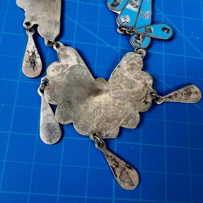 Silver Chocker Light Blue Enamel w/ Mother of Pearl Inlay 
