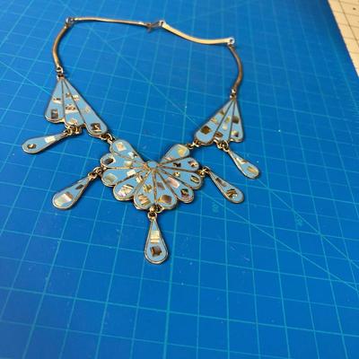 Silver Chocker Light Blue Enamel w/ Mother of Pearl Inlay 