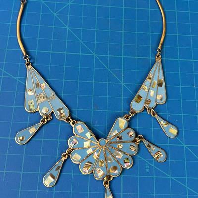 Silver Chocker Light Blue Enamel w/ Mother of Pearl Inlay 