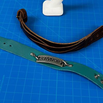 2 Leather Bracelets; Blue & Brown 
