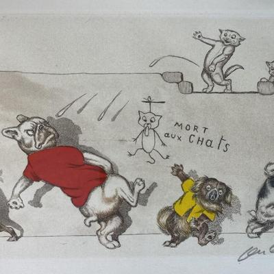 BORIS O'KLEIN MORT AUX CHATS ART PRINT DIRTY DOGS SERIES signed