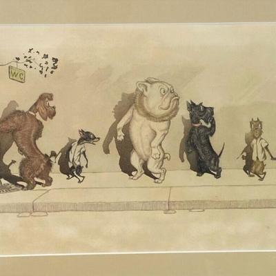 BORIS O'KLEIN FRENCH CARTOONIST PRINT DIRTY DOGS OF PARIS SIGNED LTD ED