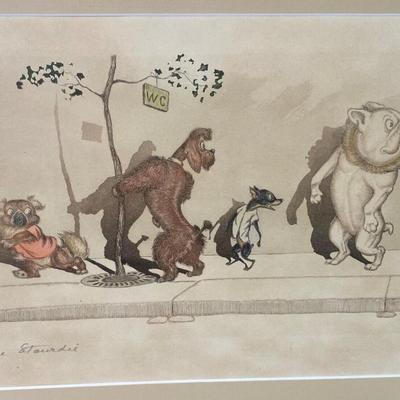 BORIS O'KLEIN FRENCH CARTOONIST PRINT DIRTY DOGS OF PARIS SIGNED LTD ED
