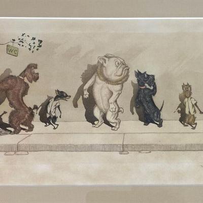 BORIS O'KLEIN FRENCH CARTOONIST PRINT DIRTY DOGS OF PARIS SIGNED LTD ED