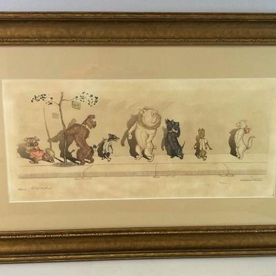 BORIS O'KLEIN FRENCH CARTOONIST PRINT DIRTY DOGS OF PARIS SIGNED LTD ED