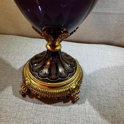 Venetian Gilded Ormolu Purple JardiniÃ¨re Glass Vase LARGE!