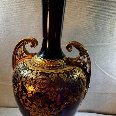 Venetian Gilded Ormolu Purple JardiniÃ¨re Glass Vase LARGE!