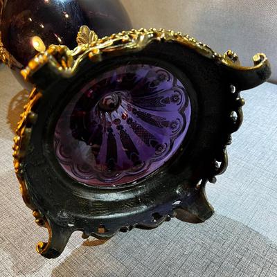Venetian Gilded Ormolu Purple JardiniÃ¨re Glass Vase LARGE!