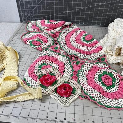 Vintage Doilies, Aprons, Table Cloths