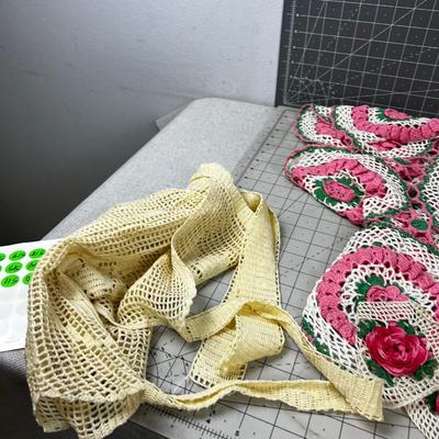 Vintage Doilies, Aprons, Table Cloths