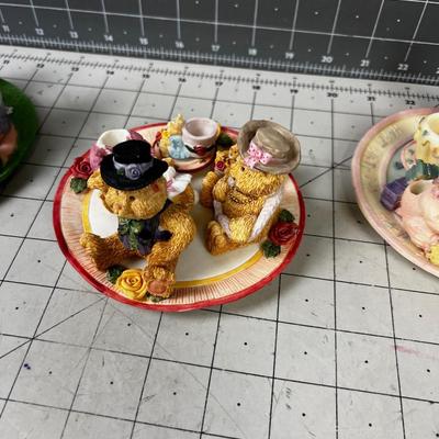 (3) Bears, Bunnies and Birthday  Resin Collectible Tiny Tea Parties on Plate 