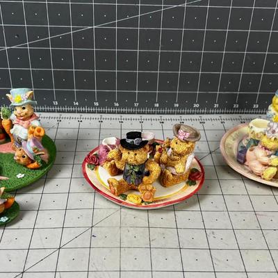 (3) Bears, Bunnies and Birthday  Resin Collectible Tiny Tea Parties on Plate 