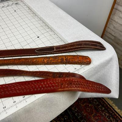Pile of Leather Belts; Hand Tooled etc. 