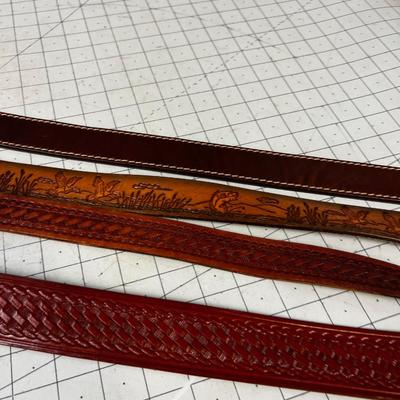 Pile of Leather Belts; Hand Tooled etc. 
