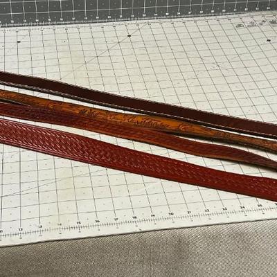 Pile of Leather Belts; Hand Tooled etc. 