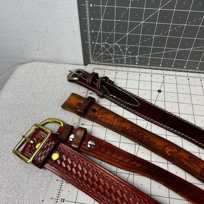 Pile of Leather Belts; Hand Tooled etc. 