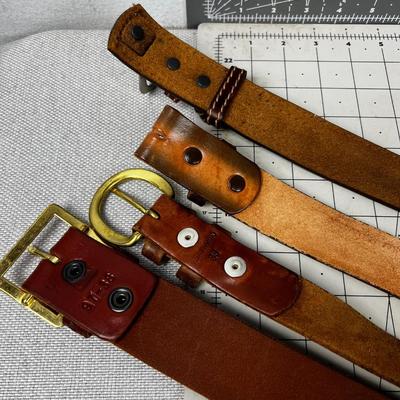 Pile of Leather Belts; Hand Tooled etc. 