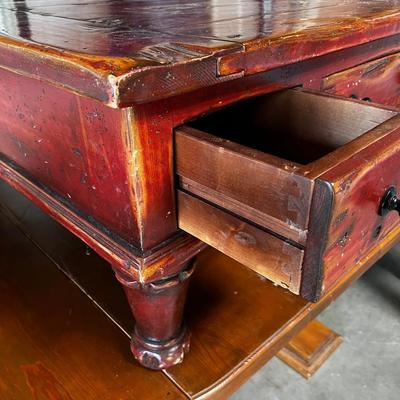 Heavy Worm Wood Old World Design Coffee Table 